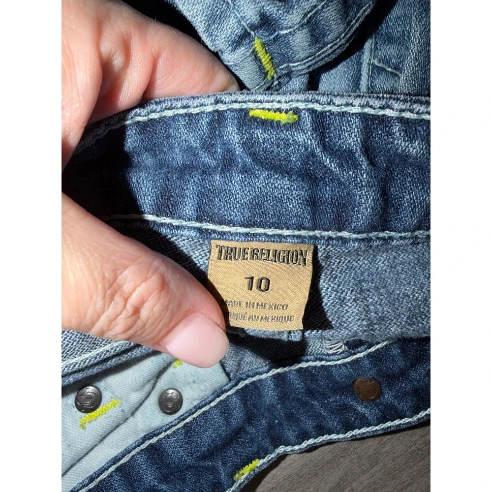 True Religion Kids Boys Girls Straight Leg Jeans Blue Wash 10 Yellow Stitch A1